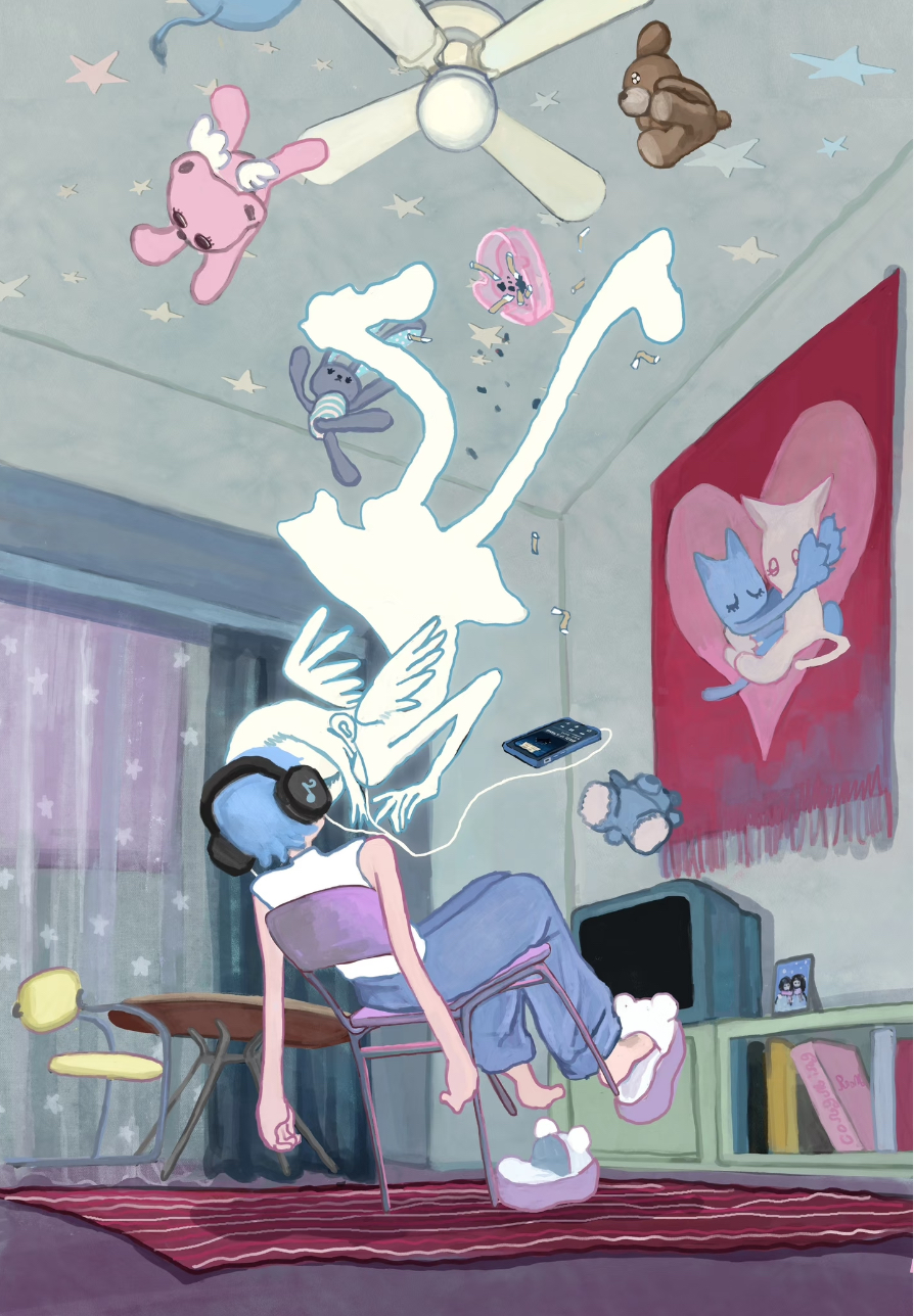 Illustrated room scene representing Stella's visual style